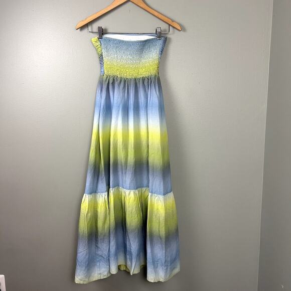 Tuckernuck Kaia Dress Chartreuse and Sky Blue Green Ombre Strapless Midi size XS - Picture 10 of 13